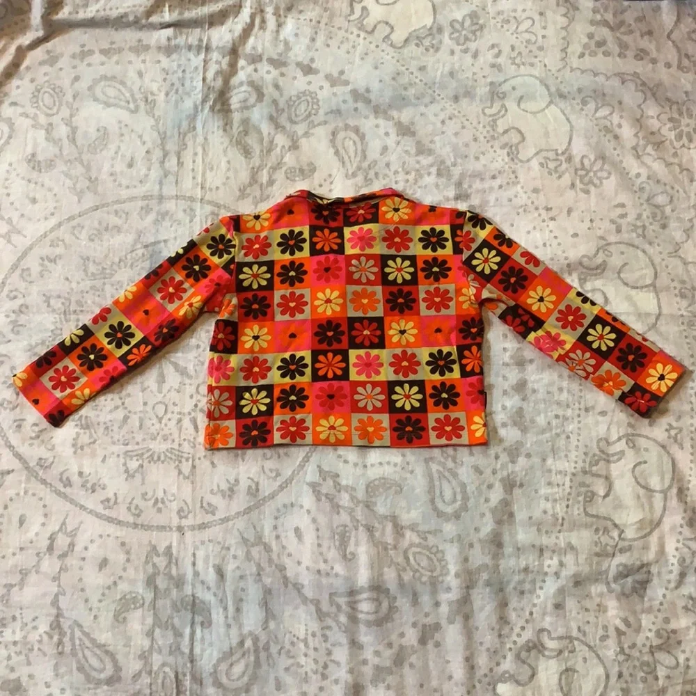 Moschino Junior Flower Orange Red Long Sleeve Zip Shirt Sz Girls 8 - Picture 9 of 15